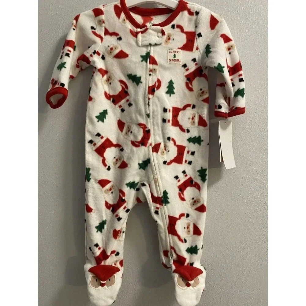 Unisex Boy Girl Baby Santa Footed Pajama Just One You made by carter's 3 Months